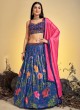 Navy Blue Floral Printed Choli Suit